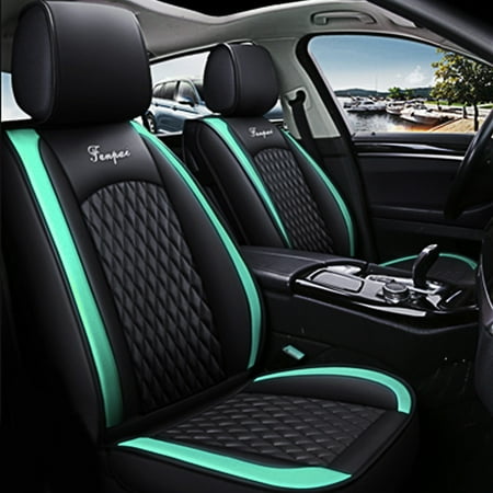 Maidao Car Seat Covers Leather Full Set for Mercedes-Benz for CLK280 1999-2009 5 Seats Compatible Airbag Water Resistant Front Rear Cushion Protector Black and Green