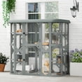 thumbnail image 2 of PawHut Catio Outdoor Cat Enclosure, 71" Wooden Cat House with 2 Condos, 2 of 10