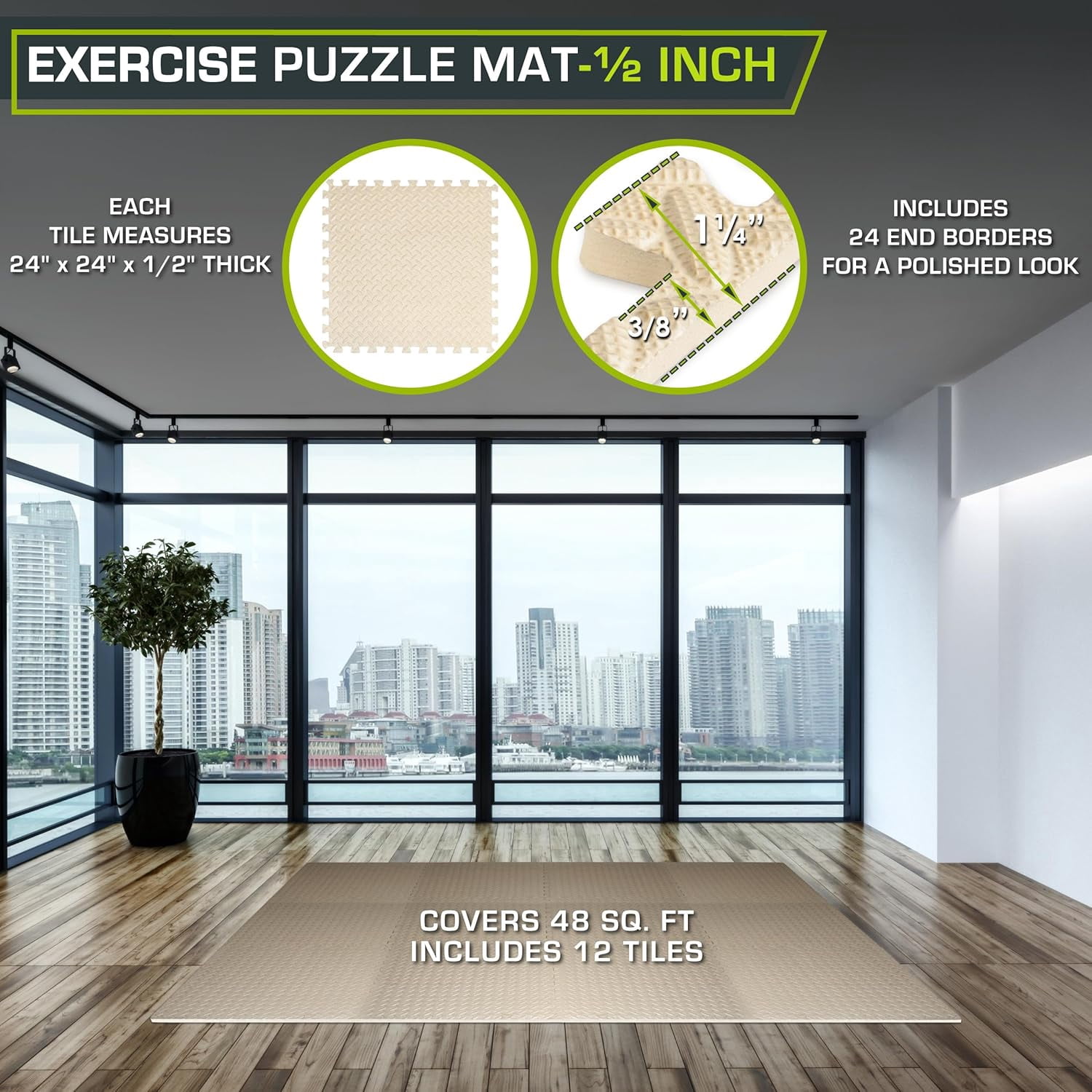 EVA Interlocking Foam Floor Tiles, ½-inch Exercise Puzzle Mat for Home Gym, Workout Equipment, Kids Play Areas