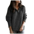 thumbnail image 2 of Cuoff Womens Fashion Sweaters for Women Plus Size Autumn And Winter Casual Loose Solid Color Stitching Long-sleeved Stand Collar Half Pullover Knit Top Sweatshirts for Women Red M, 2 of 5