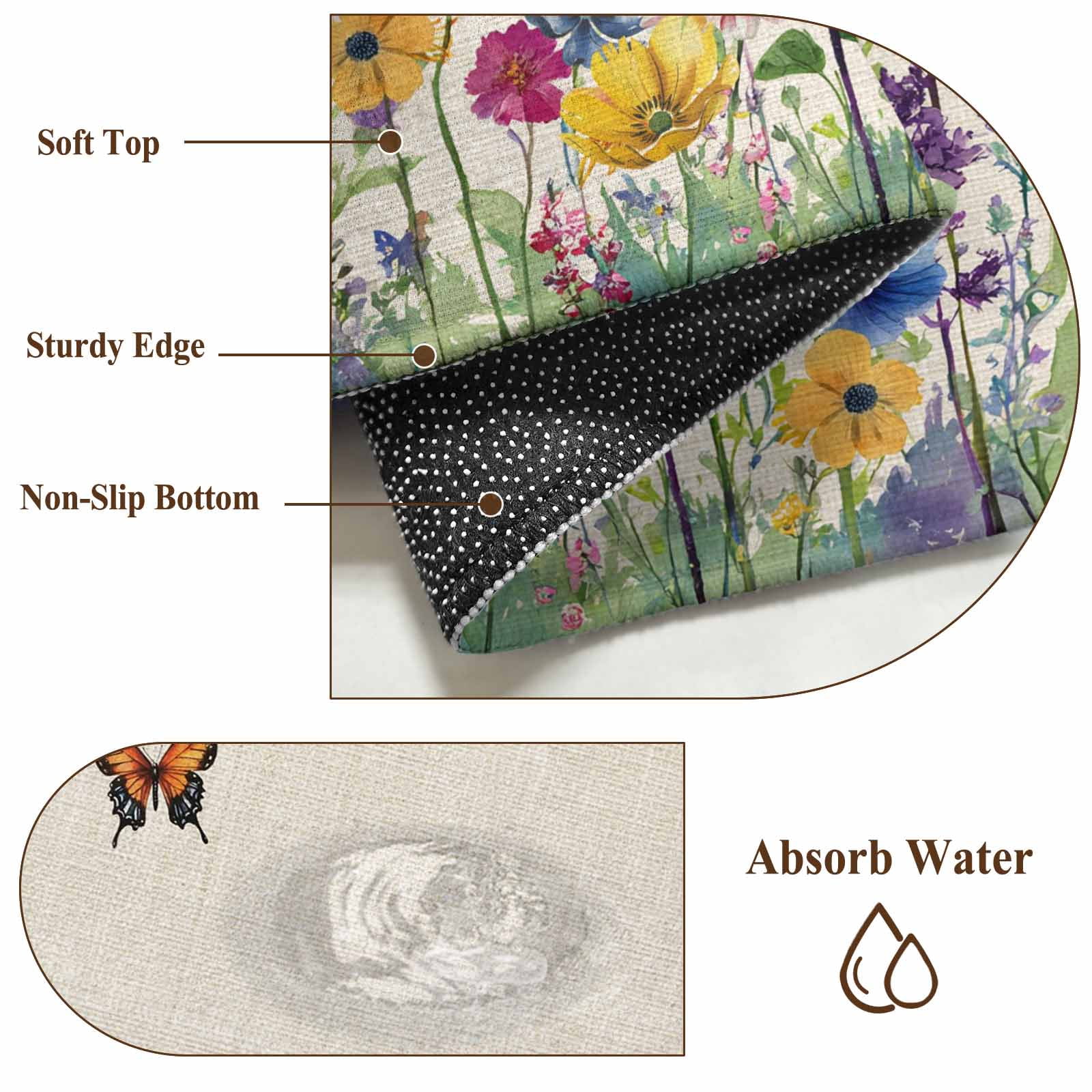Area Rugs 2.7'x5', Vintage Flowers Carpet for Living Room Bedroom Dining Room, Watercolor Butterfly Dragonfly Daisy Beige Throw Kitchen Rugs Non Slip Washable Rectangle Indoor Outdoor Rugs