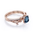 thumbnail image 3 of Wreath Leaf 0.65 TCW Cushion Cut London Blue Topaz and Moissanite Pave Accented Bridal Ring Set in 18K Rose Gold Plating over Silver, 3 of 4