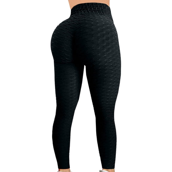Stichou Womens High Waist Leggings Textured Comfy Soft Butt Lifting Leggings Lightweight Booty Scrunch Gym Yoga Pants Tights Black XL