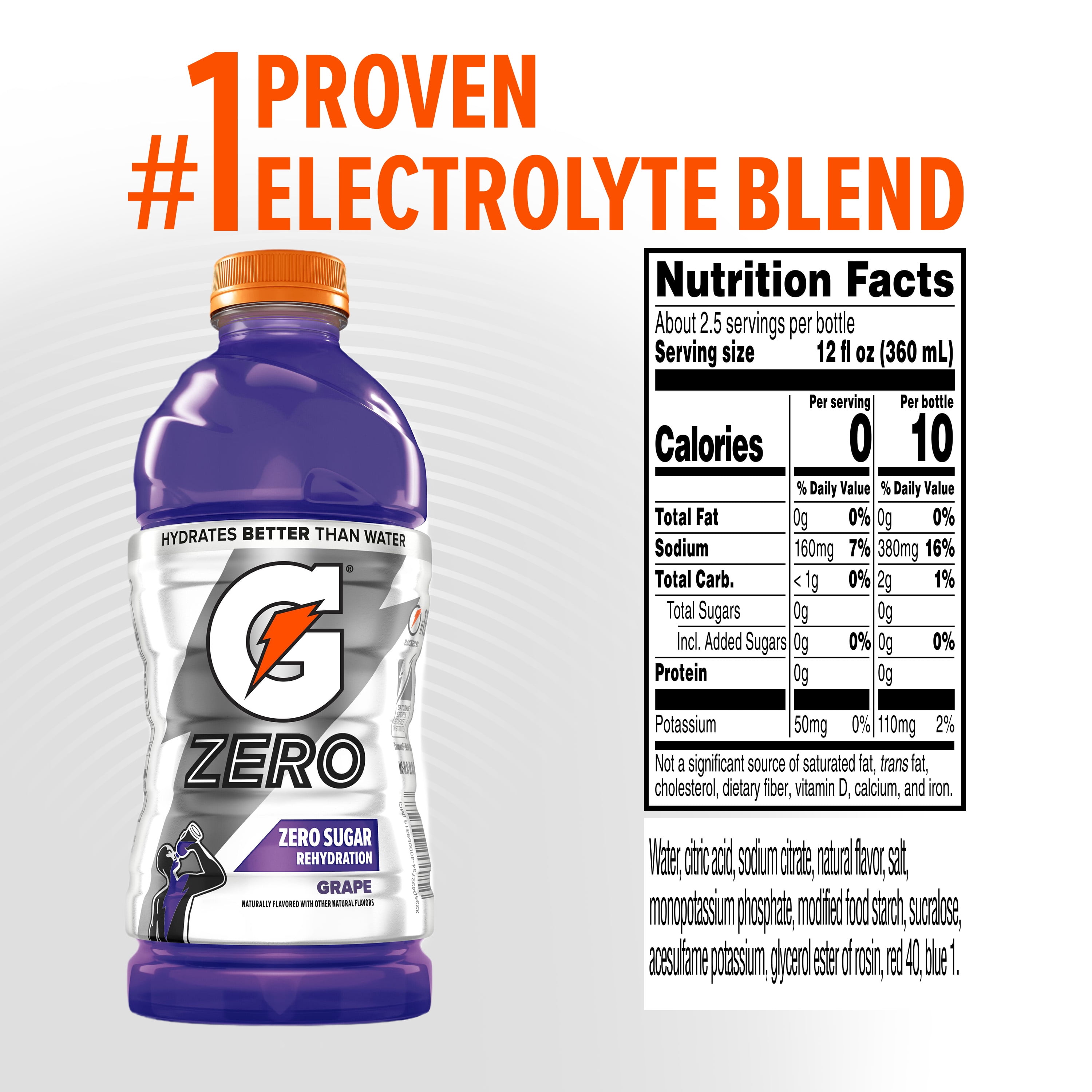 Gatorade Zero Sugar Thirst Quencher Grape Sports Drink, 28 fl oz, 1 Count Bottle