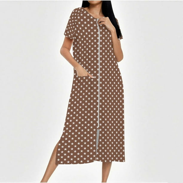 Camisón largo con cremallera para mujer, bata de punto, largo completo, color degradado, con bolsillos