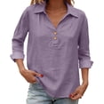 thumbnail image 6 of DENGDENG 3/4 Sleeve Linen Tops for Women Casual Button V Neck Collared Tunic Summer Spring Boho Blouses Outfits, #01 Purple XXL, 6 of 7