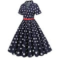 thumbnail image 3 of Midsumdr 4Th Of July Vintage Star Print V-neck Short T-shirt Dress A-line Type Tunic Beach Skirt Summer Dresses For Women, 3 of 7