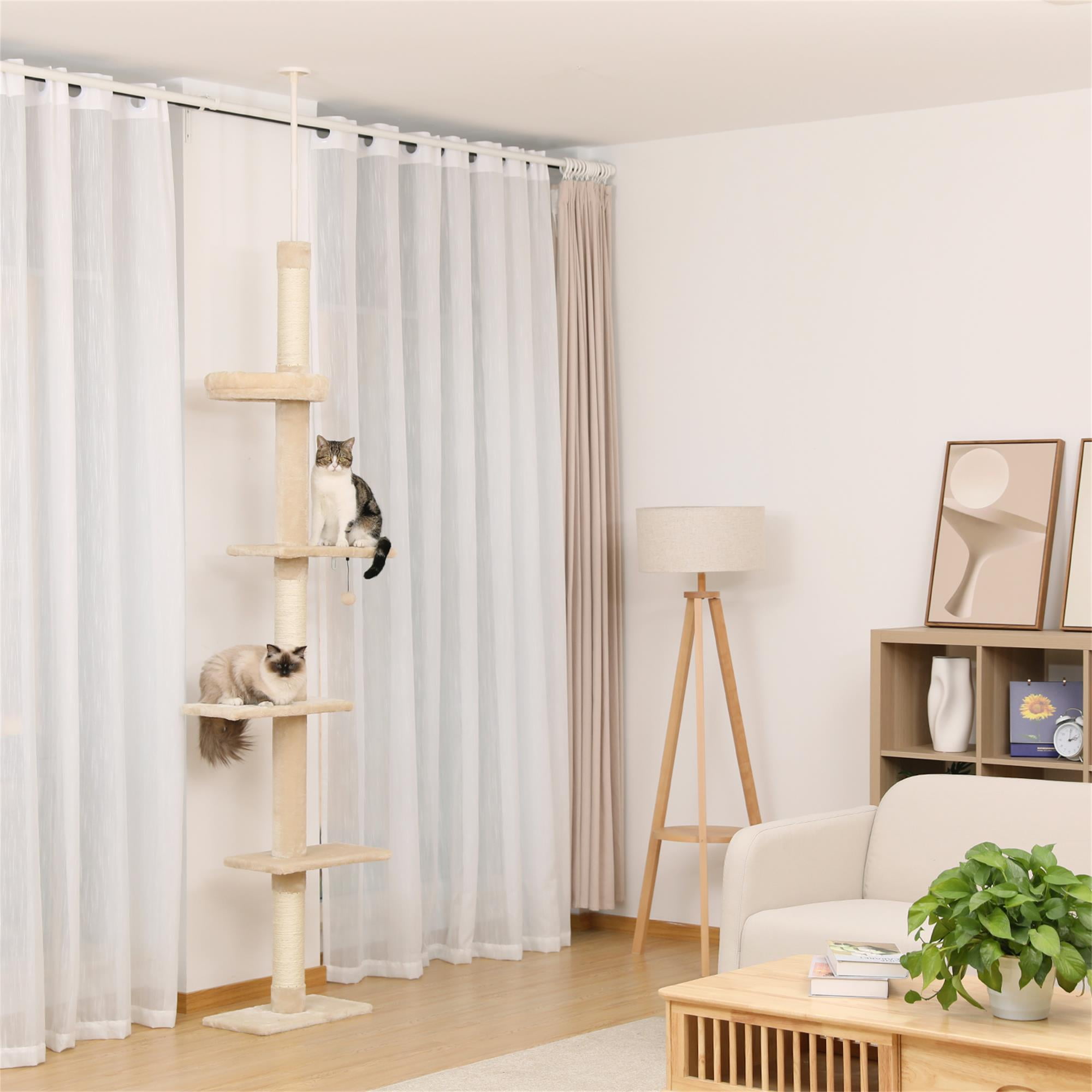 Pefilos Cat Tree Tower Interactive Adjustable 90"-108" Tall, 5-Tier Floor to Ceiling Cat Tower for Indoor Cats, Beige Pefilos Cat Tree Tower Interactive Adjustable 90"-108" Tall, 5-Tier Floor to Ceiling Cat Tower for Indoor Cats, Beige