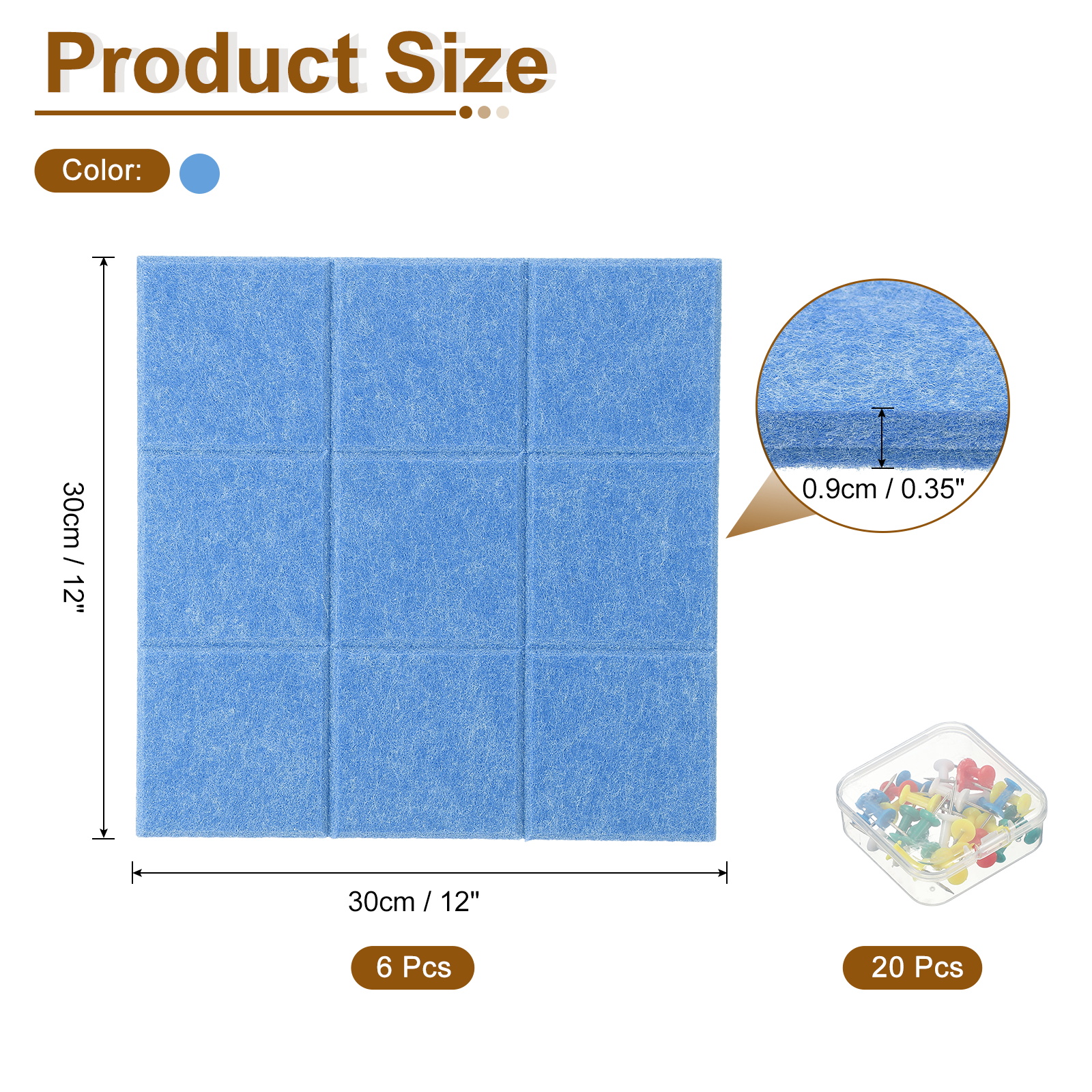 Uxcell 12" x 12" Felt Wall Tile, 6 Pack Felt Wall Tiles Bulletin Board with 20 Safe Removable Adhesive Tabs Cork Boards for Walls Home Office Photos, Light Sky Blue