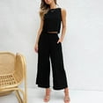 thumbnail image 5 of Riforla Women Cotton Linen Casual Sleeveless Buttoned Vest Double Pockets Wide Leg Cropped Pants Set Two Piece Sets for Women Black XL, 5 of 9