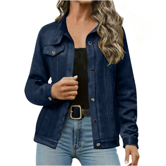 AUNVITO Women's Suede Leather Jacket Notched Lapel Short Waistcoat Casual Chic Style