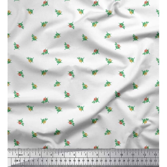 Soimoi Moss Georgette Fabric Leaves & Buds Floral Decor Fabric Printed Yard 42 Inch Wide