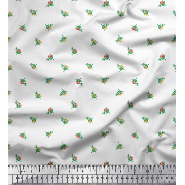 Toile de Coton Imprimée Fleurs Feuilles & Boutons par Yard 56 Pouces de Large