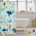 thumbnail image 3 of Manfei Cartoon Whale Shower Curtain 72Wx78L, Kawaii Fish Sealife Bath Curtain, Light Cyan, 3 of 5