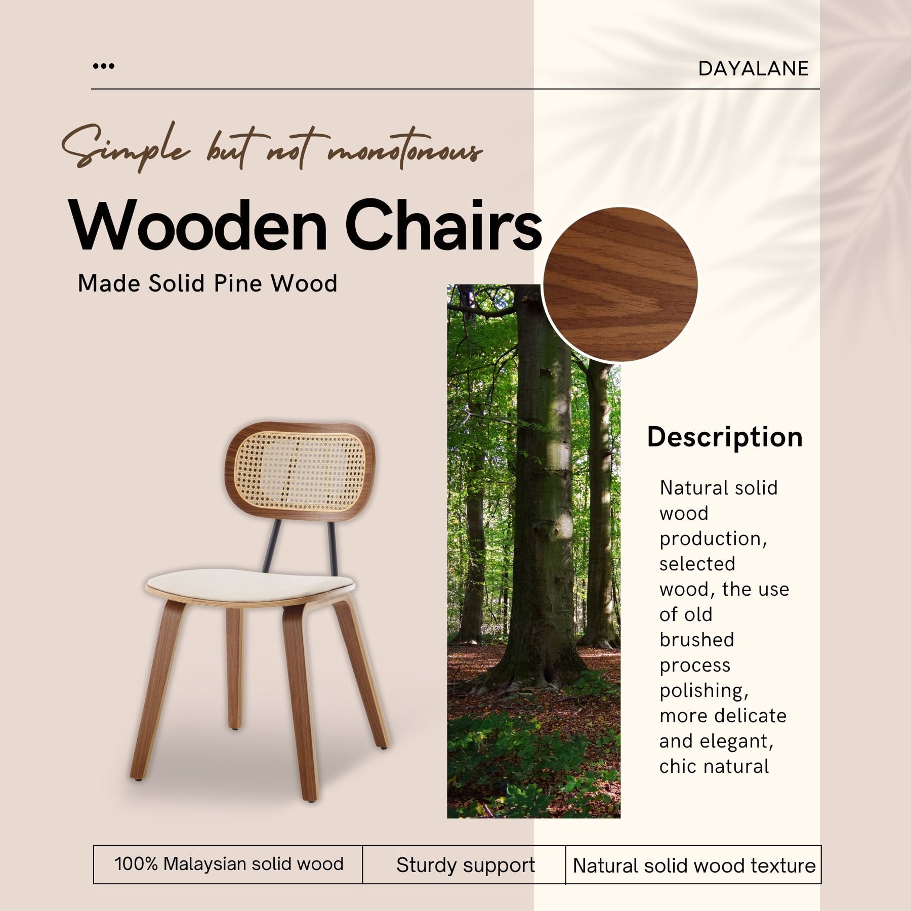 Modern Mid-Century Dining Chairs Set of 4,Upholstered Faux Leather Side Chairs with Rattan Backrests and Wood Legs for Dining Room, Kitchen or Living Room, Beige
