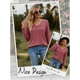 thumbnail image 6 of HUBERY Women Rib Knitted V Neck Long Sleeve Solid Color Pullover Top, 6 of 7