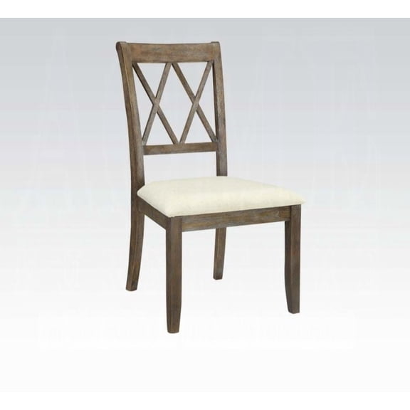 Claudia Beige Linen & Salvage Brown Finish Side Chair (Set of 2)