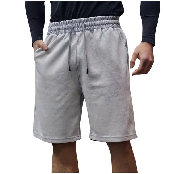 pstuiky Pantalones cortos de gimnasio para hombre, Pantalones cortos casuales de verano para hombre, de color liso, con cintura elástica y bolsillo con cordón.