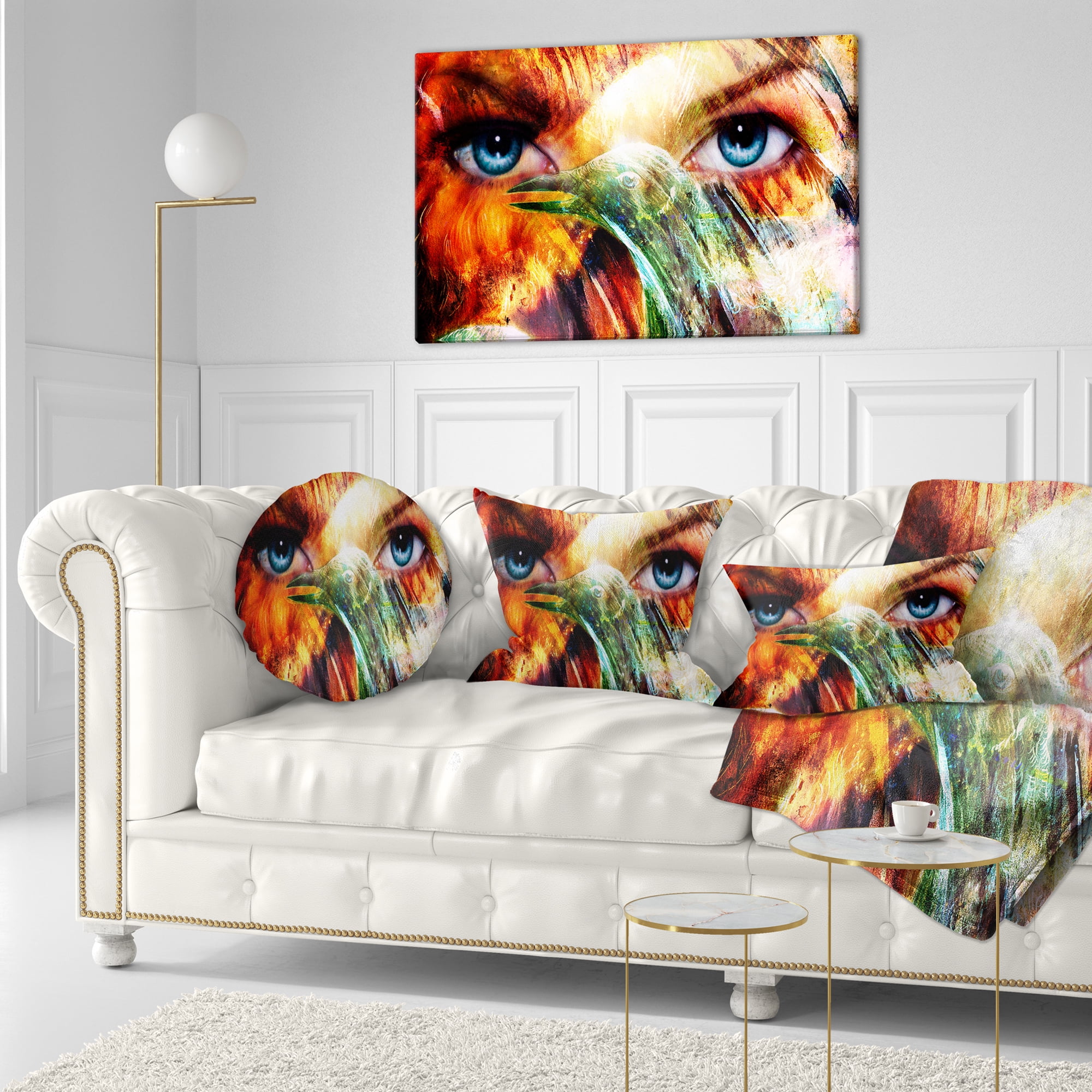 Designart Woman Feather Collage - Portrait Throw Pillow - 12x20