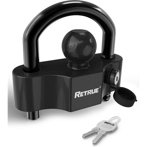 RETRUE Universal Coupler Lock Trailer Locks Ball Hitch Trailer Hitch Lock Adjustable Security Heavy-Duty Steel Fits 1-7/8 Inch, 2 Inch, 2-5/16 Inch Couplers Black