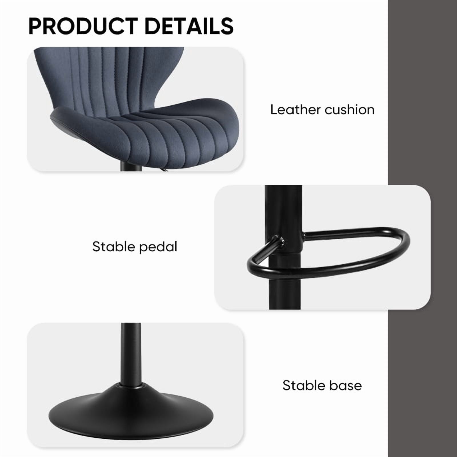 Daluvenix Swivel Bar Stools Set of 2 with Back, Adjustable Counter Height Bar Chairs with Heavy Duty Metal Base for Kitchen Island Dining Room Pub, Dark Grey