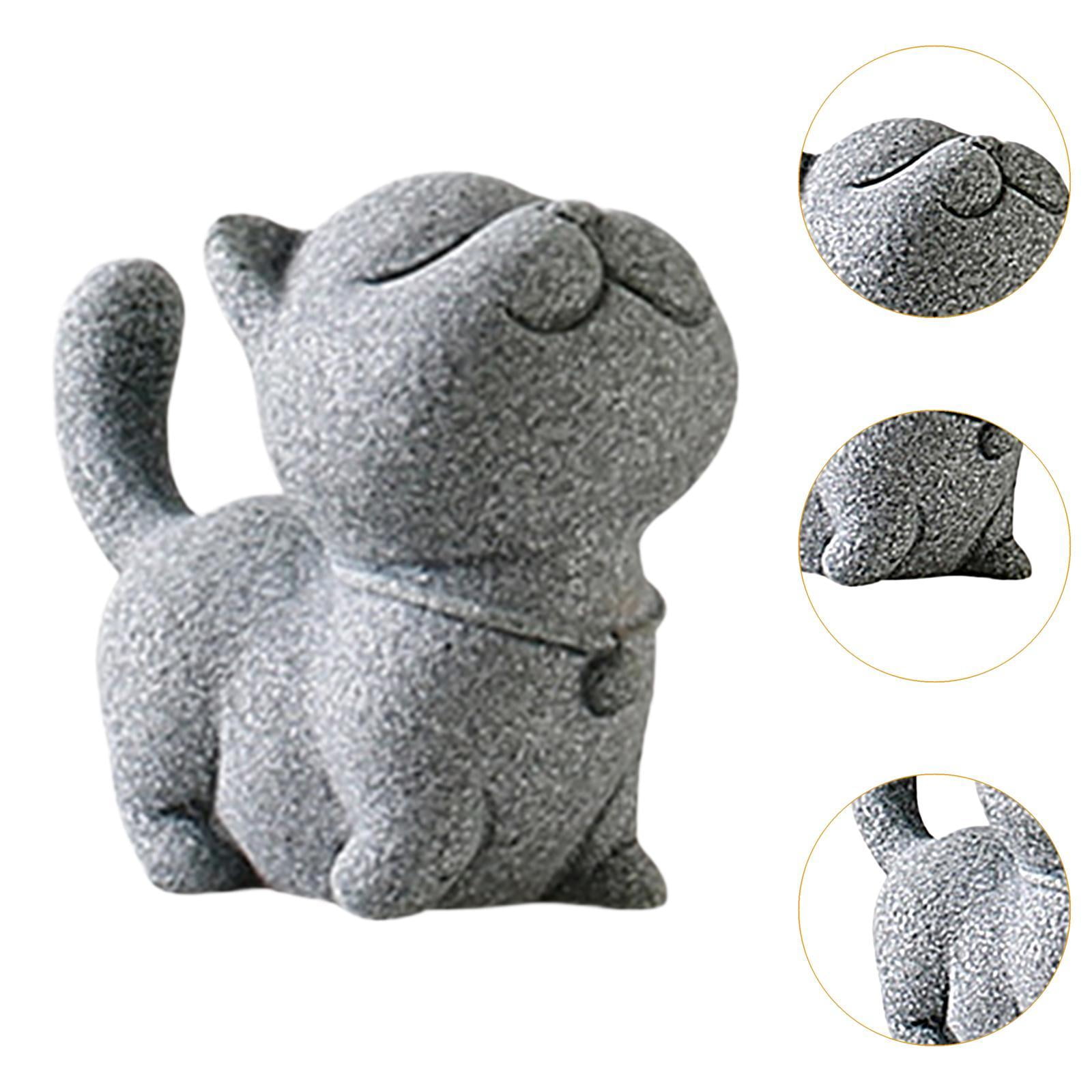 Tongina Statue Stone Tea Pet Animal Decor Adorable Desktop Ornament Unique Versatile Garden Art Sculpture Miniature Figurine Tsundere Cat