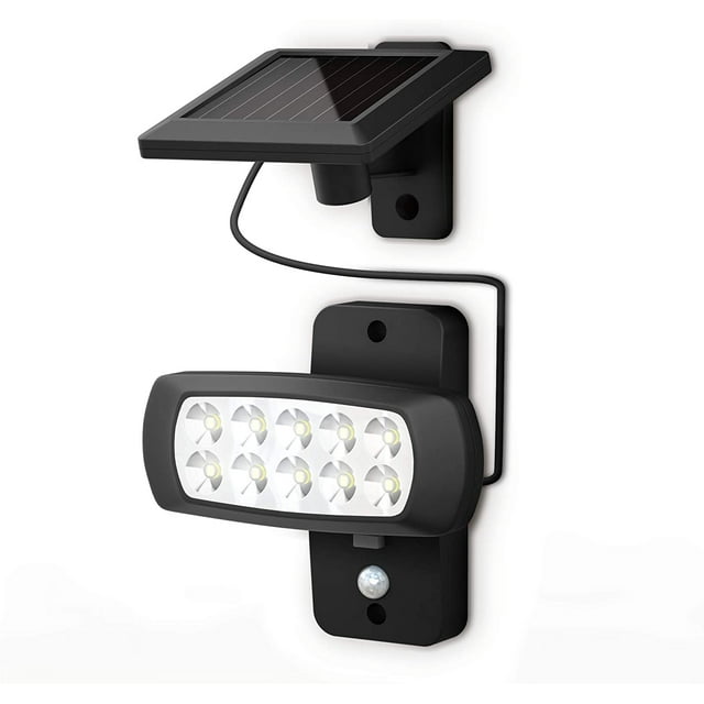 Luz solar LED para exteriores IP44, detector de movimiento PIR, proyector de pared de terraza de casa de balcón negro, a prueba de salpicaduras, luz blanca fría 6500K Ormromra GX-201