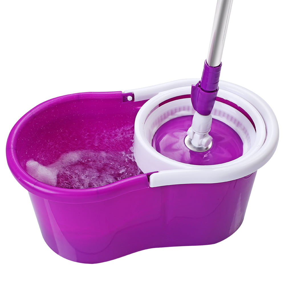 New 360°Easy Clean Floor Mop Bucket 2 Replacement Rotary Spinning Heads Purple 