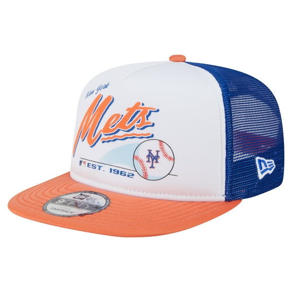 Men's New Era White/Orange New York Mets Retro Script Trucker 9FIFTY Snapback Hat