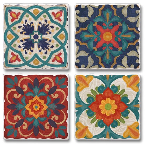 Thirstystone Spanish Villa 4-Pack Assorted Tumbled Tile Coasters