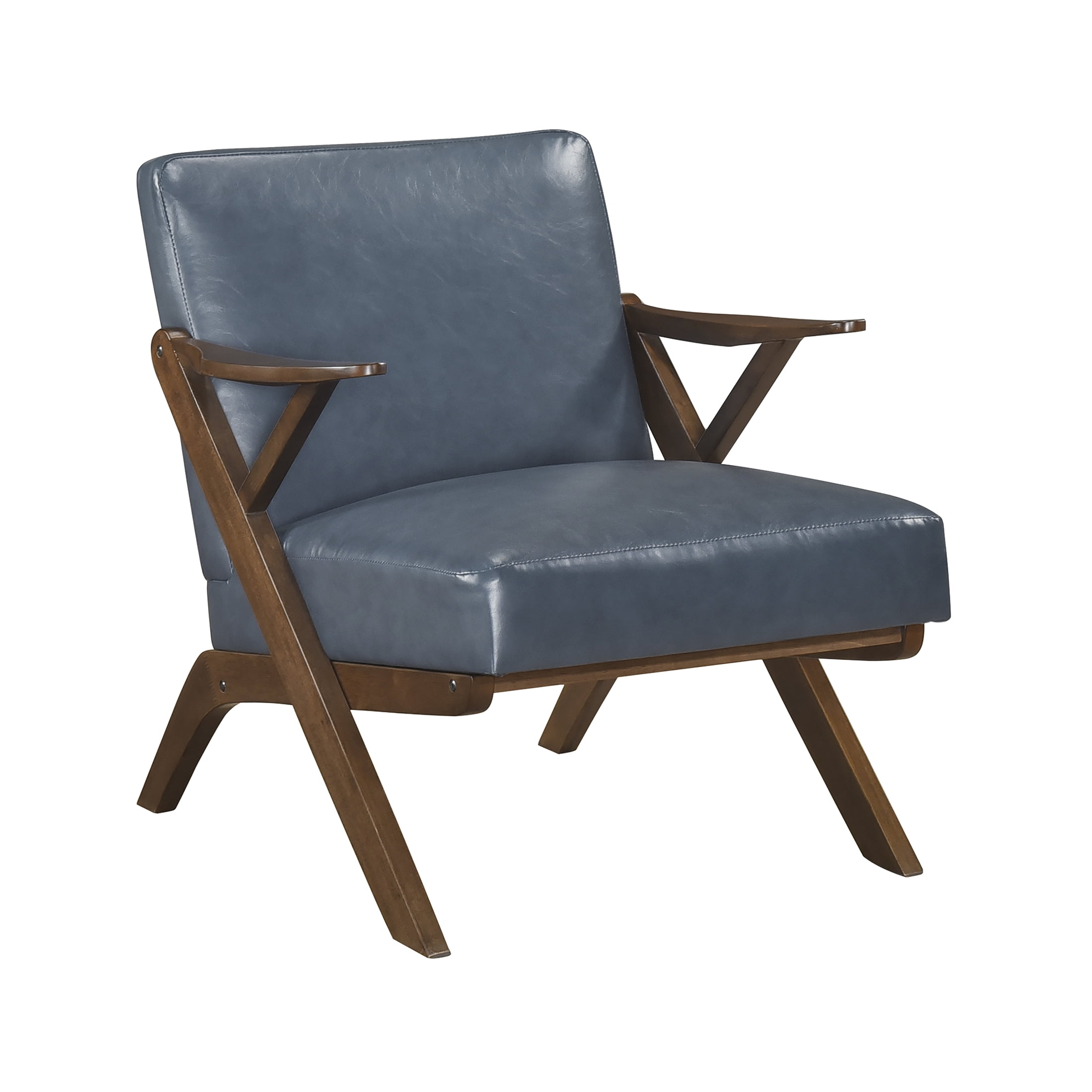 OakvillePark Loxbury Faux Leather Accent Chair, Blue/Brown Wood