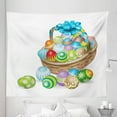 thumbnail image 1 of Easter Tapestry, Basket of Colorful Ornamental Eggs with a Blue Ribbon Spring Season Easter Holiday, Fabric Wall Hanging Decor for Bedroom Living Room Dorm, 5 Sizes, Multicolor, by Ambesonne, 1 of 1