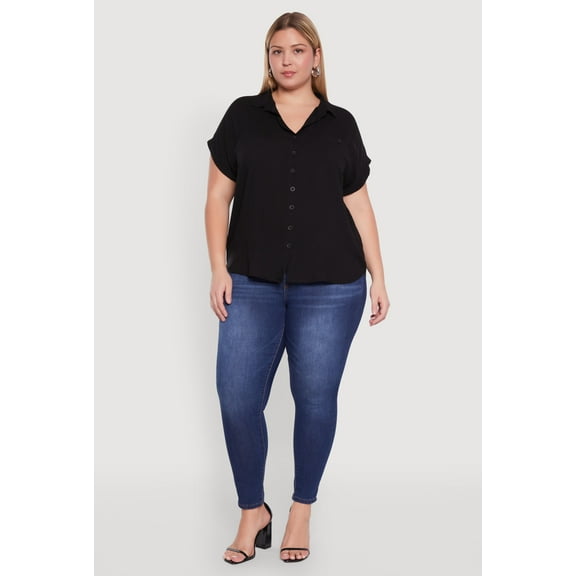 Womens Plus Size Button Front Shirt