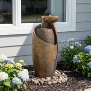Vase Outdoor Water Fountain, 31.4''H Jar Waterfall Fountain with Warm LED Lights&Durable Pump for Yard, Porches, Home Décor,Garden,Office