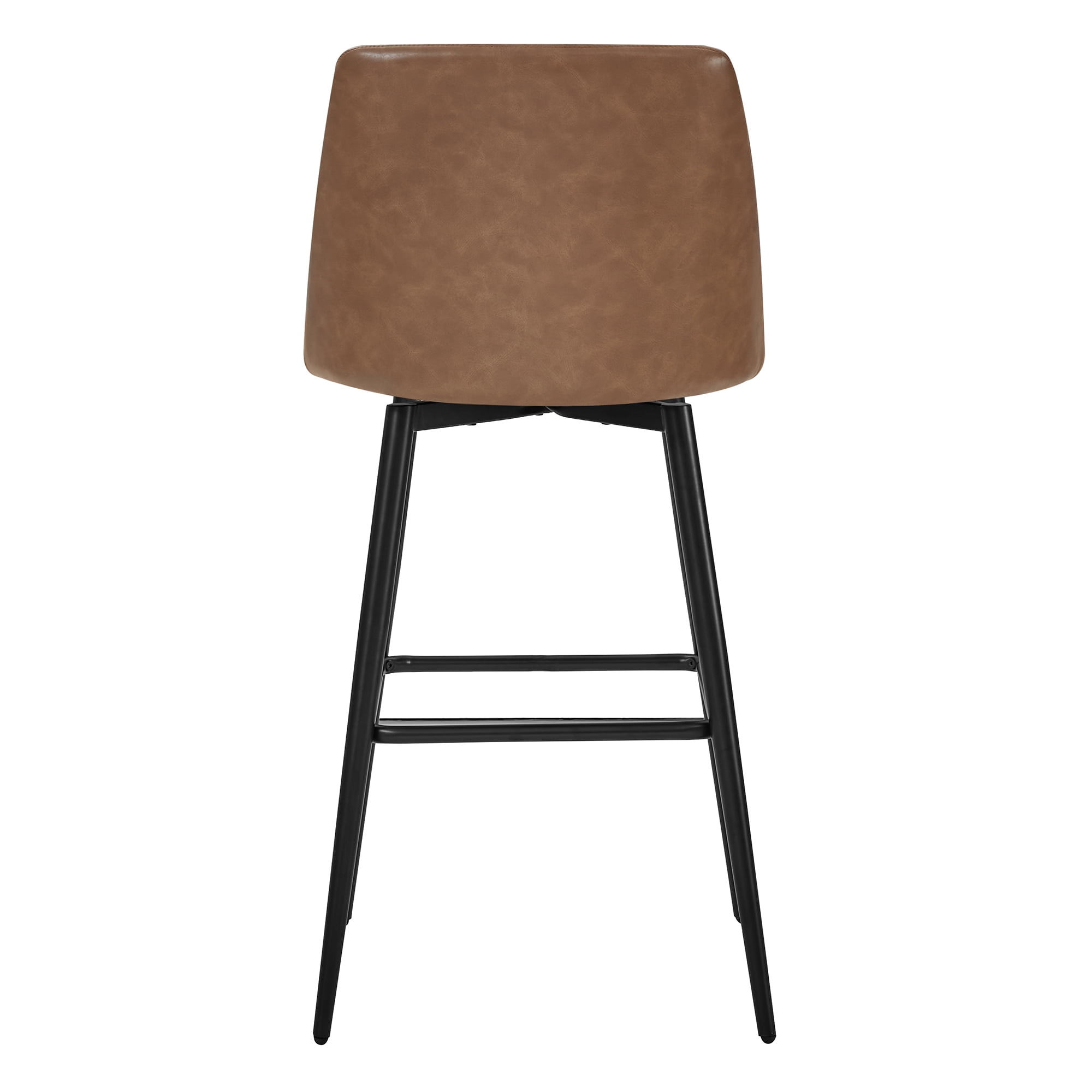 CHITA 30 inch Counter Height Swivel Bar Stools Low Back Set of 3, Metal Base, Faux Leather in Saddle Brown