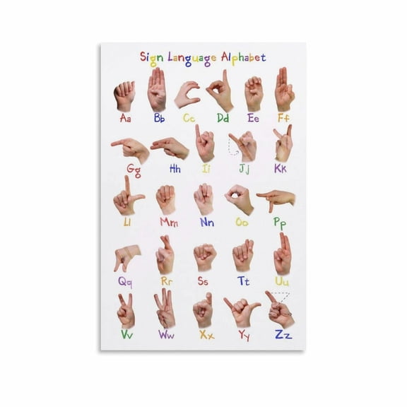 Children's Sign Language Poster Alphabet Poster (4) Canvas Painting Wall Art Poster for Bedroom Living Room Decor