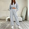 thumbnail image 2 of Women's 2 Piece Tracksuit Set Crewneck Cropped Long Sleeve Top High Waist Cargo Jogger Pants Elastic Waist Side Pockets Relaxed Comfortable Outfit for Workout Casual Daily Wear Gray_#47 M, 2 of 5
