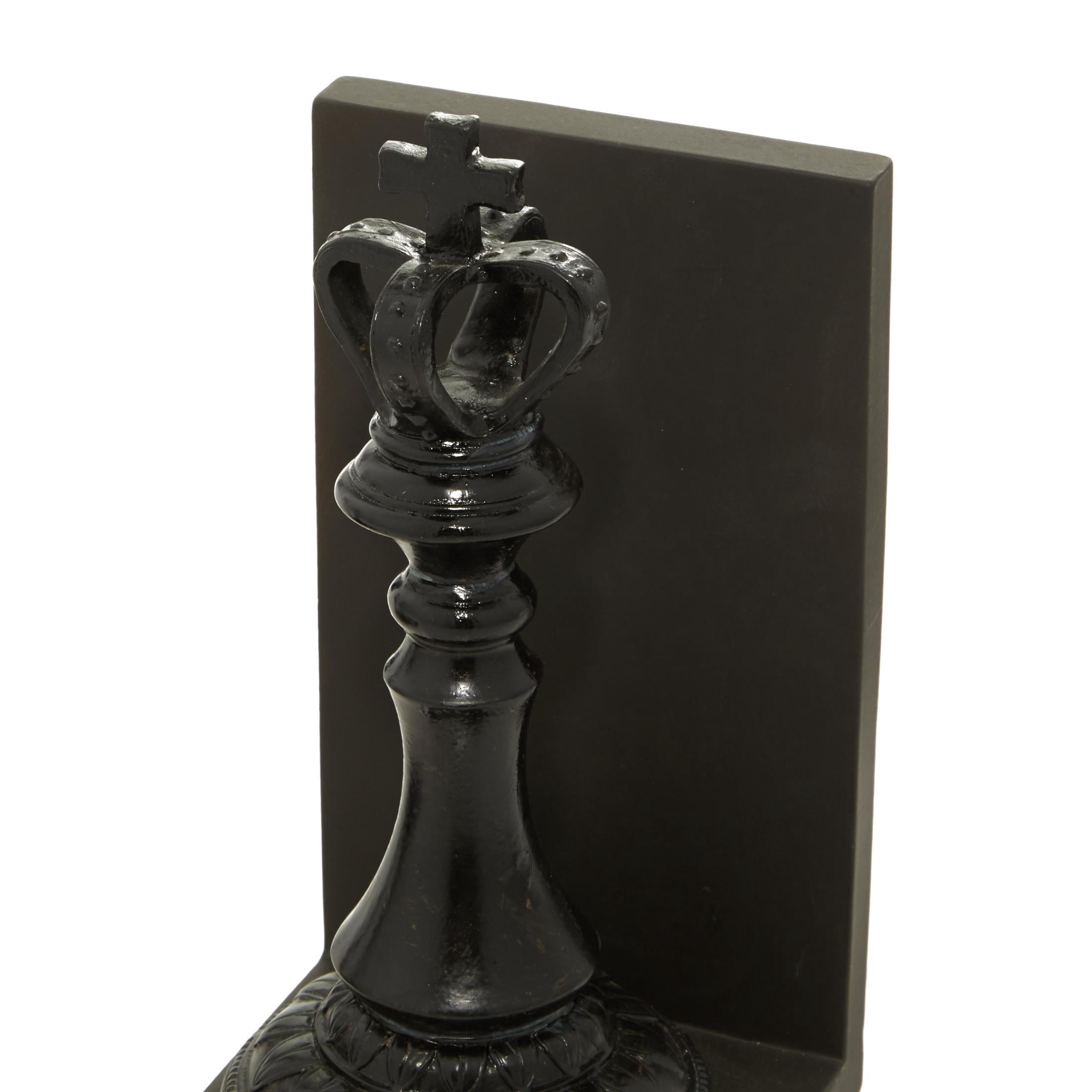 DecMode 5" Chess Black Polystone Bookends with King and Queen (Set of 2)
