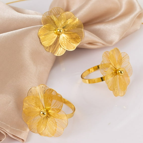 BalsaCircle 4 Gold Metal Floral Napkin Rings with Pearl Center for Wedding Party Catering Tableware Dinner Kitchen Home Fine Dining Tableware Supplies