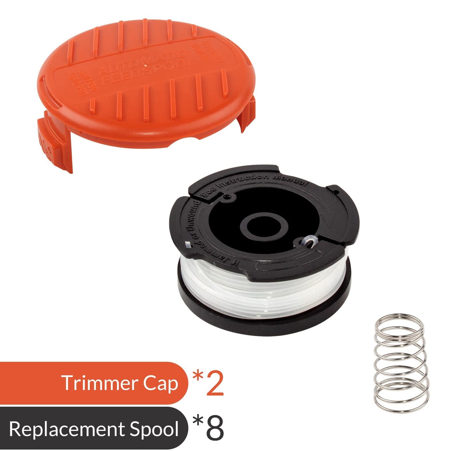 Yesjoy Trimmer Replacement Autofeed Trimmer Spool Line 30ft 0.065 String Trimmer Replacement Spool for Black+Decker String Trimmers  8 Line Spool, 2 Caps 