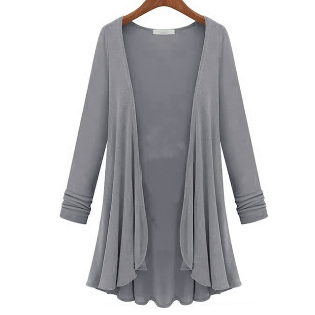 Fashnice Ladies Outwear Solid Color Coat Long Sleeve Top Warm Work Cardigan Gray L