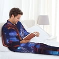 thumbnail image 5 of KLL Futuristic Bar Space View Sleepwear Mens Flannel Pajamas,Long Cotton Pj Set, 5 of 7