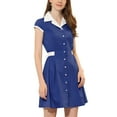 thumbnail image 4 of INSPIRE CHIC Women's Button Down Shirt Dress Notch Lapel Short Sleeve Belted Work Dresses M Dark Blue, 4 of 6