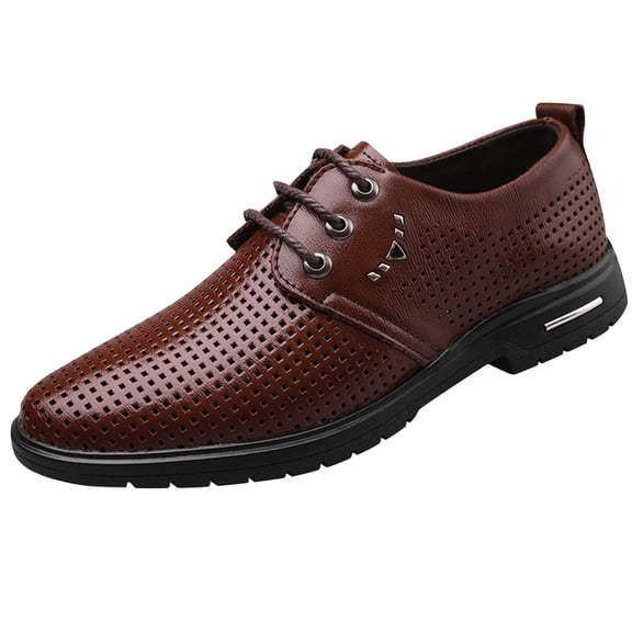Xfvqtps Mens Dress Shoes British Style Hollow Out Pointy Toe Lace up Soft Soles Breathable Comfortable Fashion Classic Formal Business Casual Leather Shoes Brown