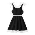 thumbnail image 4 of School Uniform for Girls Cinched Waist Bowknot Ruched Sleeveless Crew Neck Patchwork Print Dress Back-To-School Girls Dresses 5-6 Years, 4 of 4