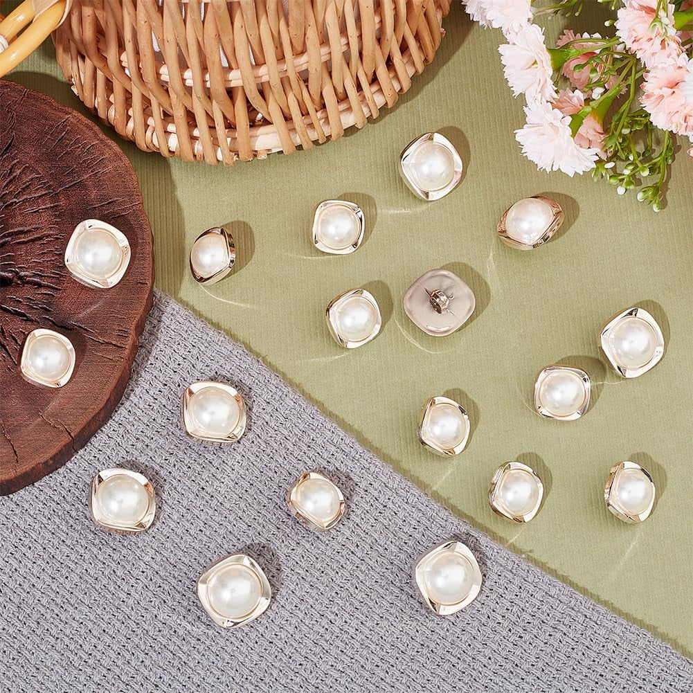 AMORNPHAN 100pcs 14mm. Shank White Round Half Domed Resin Plastic Pearl Buttons Mushroom Shape with Hole for Sewing Clothing Dress Sweater Crafts DIY