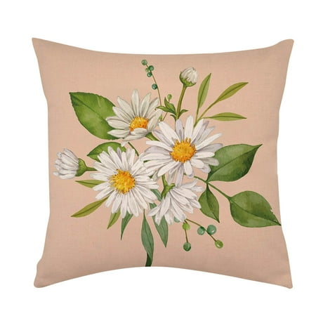 

AdXKenry Pillow Case With Zipper Summer Sunflower Chrysanthemum Print Farmhouse Pillow Covers 18x18 Flower Grey And White Cushion Case Decorations For Sofa Couch