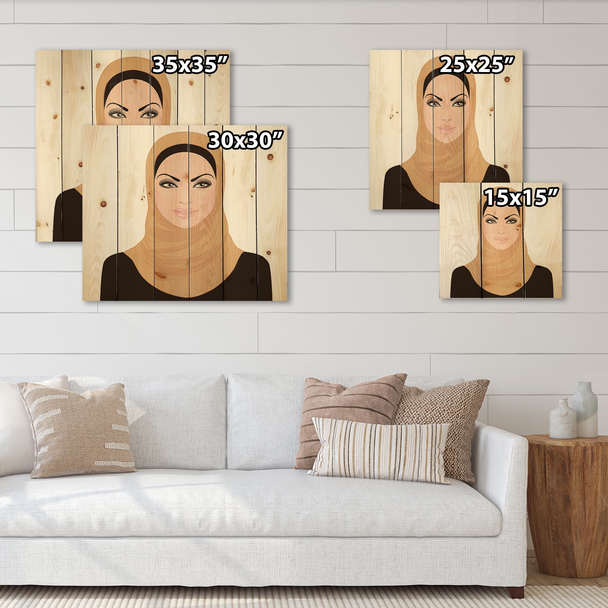 Designart 'Portrait of Muslim Girl In Traditional Hijab' Modern Print on Natural Pine Wood