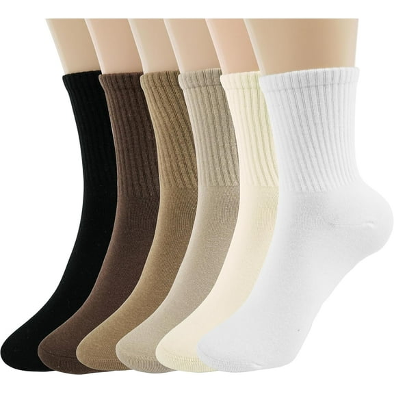 Women Casual Calf Socks - Cute Cotton Crew Socks - Soft Above Ankle Sock 6 Pairs Size 5-10