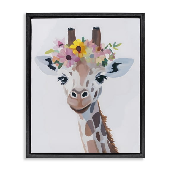 Stupell Industries Flower Crown Giraffe Black Framed Floater Canvas Wall Art, design by The Prints Vibe